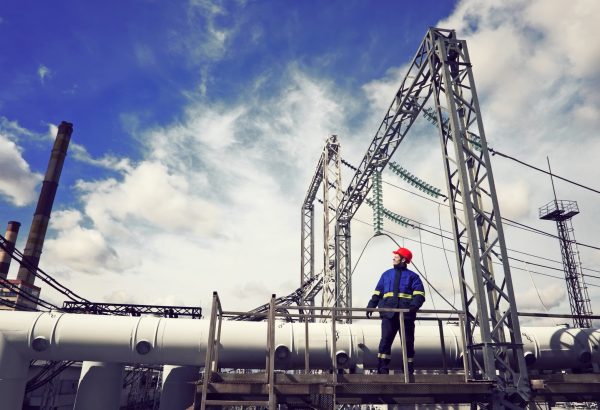 The worker examines the equipment of an industrial facility.